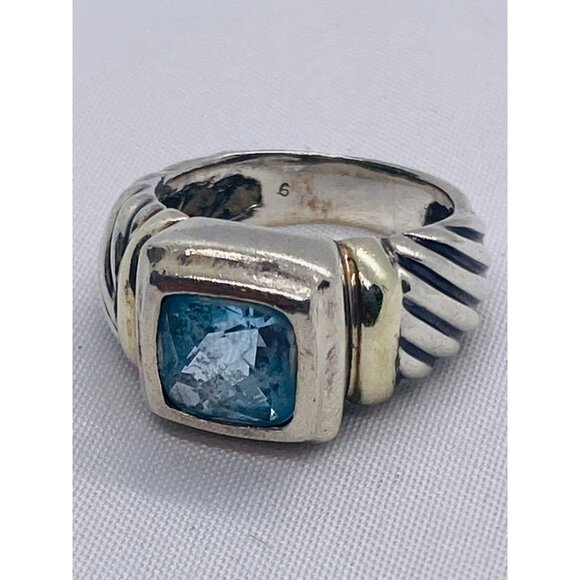 David Yurman Sterling Silver 14k Gold 8mm Blue Stone Noblesse Ring, - Picture 3 of 7